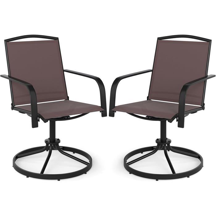 Lot de 2 Chaises Pivotantes de Jardin COSTWAY Dossier Haut et Base Métallique Ronde Fauteuils à Bascule en Maille à 360° Marron Lot de 2 Chaises Pivotantes de Jardin COSTWAY Dossier Haut et Base Métallique Ronde Fauteuils à Bascule en Maille à 360° Marron