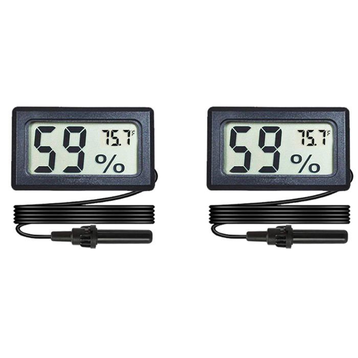 Meilleurs prix pour Lot de 2 mini hygromètres numériques avec sonde, écran LCD, température et humidité, pour incubateur, terrarium, cave à cigares,