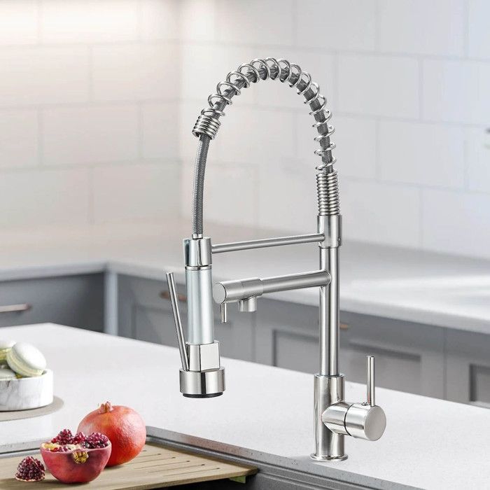 Robinet de cuisine robinet dévier en acier inoxydable rotatif à 360° avec deux fonctions de pulvérisation