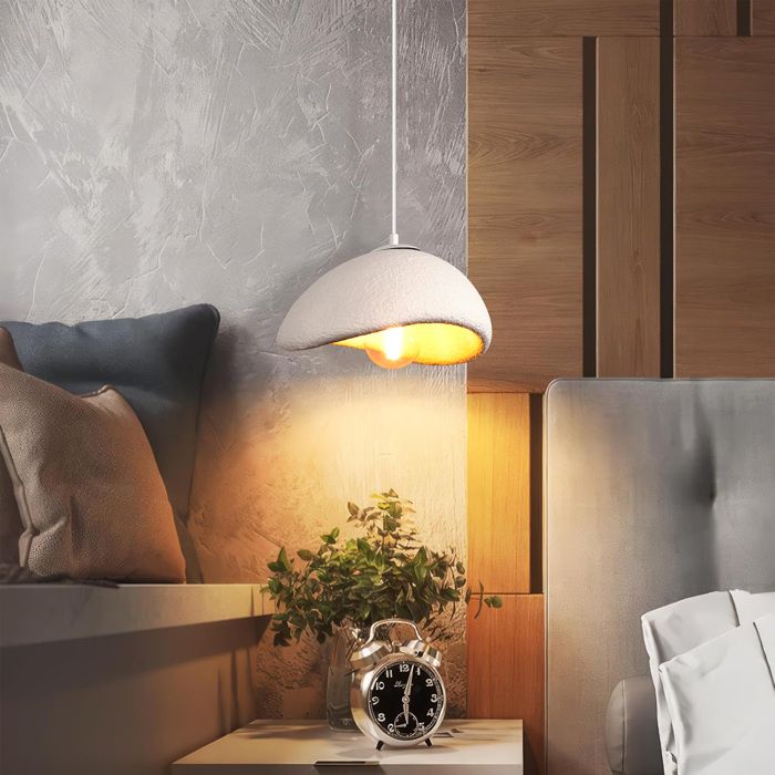 SNOGOLD Suspension Moderne Lampe de Plafonde Abat-jour en Résine Ciment Ø30cm Blanc E27 Lustre Industriel Luminaire pour Salon
