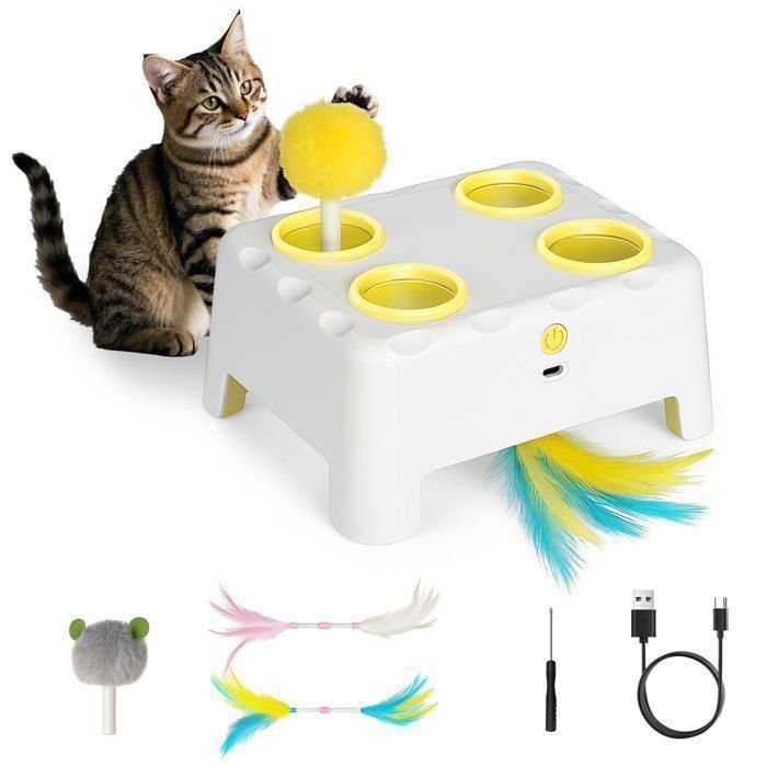 Meilleurs prix pour Jouet interactif automatique pour chat – 3 modes (plumes & souris) jeu de stimulation amusant pour chats et chatons
