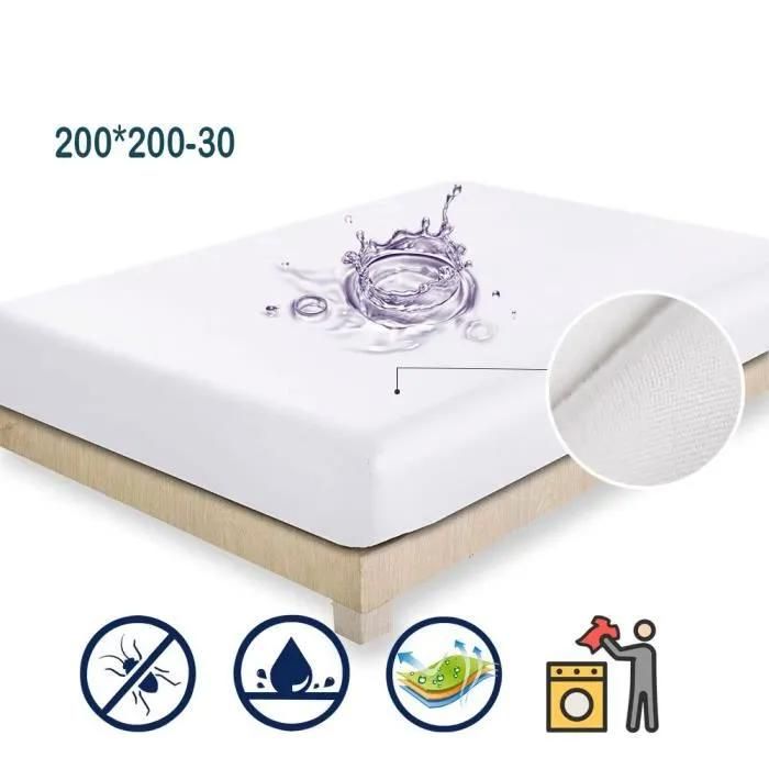 Protège matelas - Alèse - 200x200 cm - Imperméable - Micro respirant - Souple et silencieux Étiquette