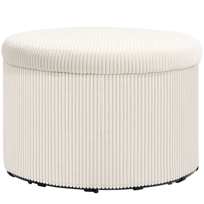 Pouf coffre rangement - HOMCOM - en velours côtelé - charge 120 Kg - Ø 60 x 41 cm - beige