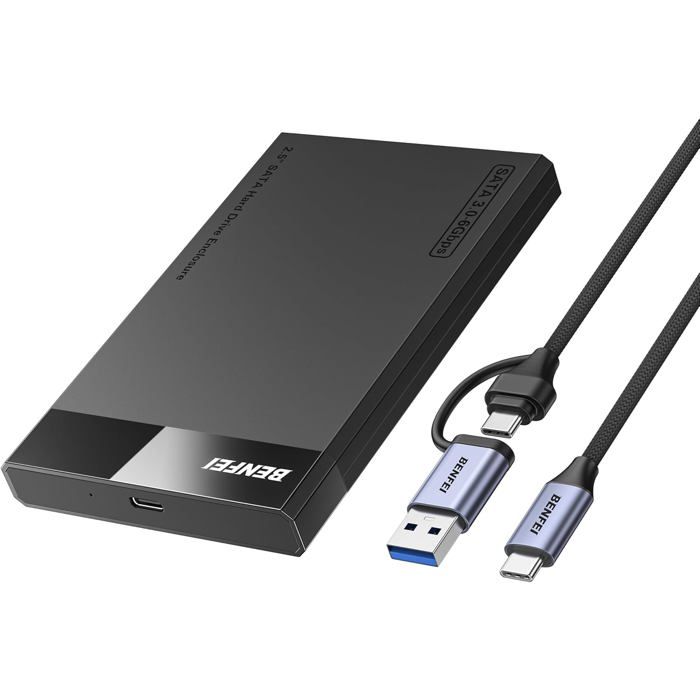 BENFEI Boitier Disque Dur 2.5 USB C/ USB A vers SATA 2 5" sans Outil pour SDD et HDD Jusqu'à 6 Gbps Un câble USB CA 10 Gbps est Inclus Prend en Charge UASP SATA III.
