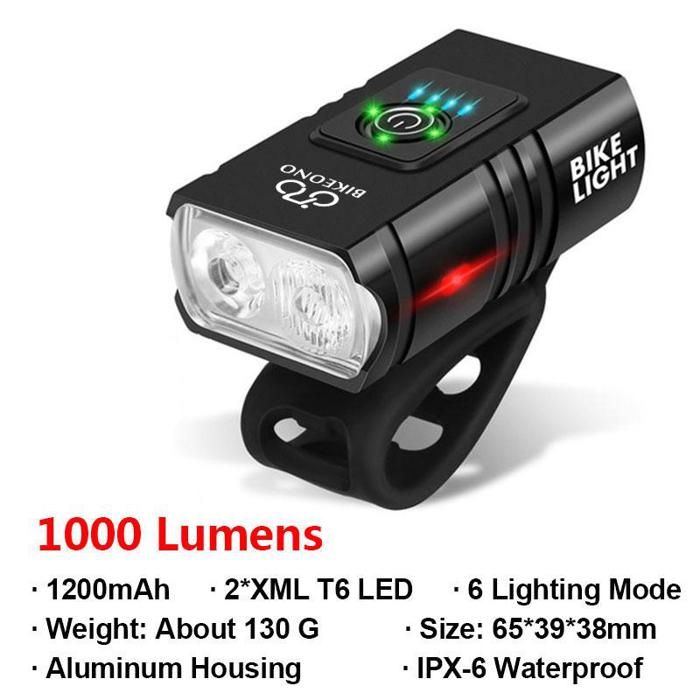 Lampe Vélo LED XML T6 Rechargeable 300 Lumen Phare Vélo Torche Frontale