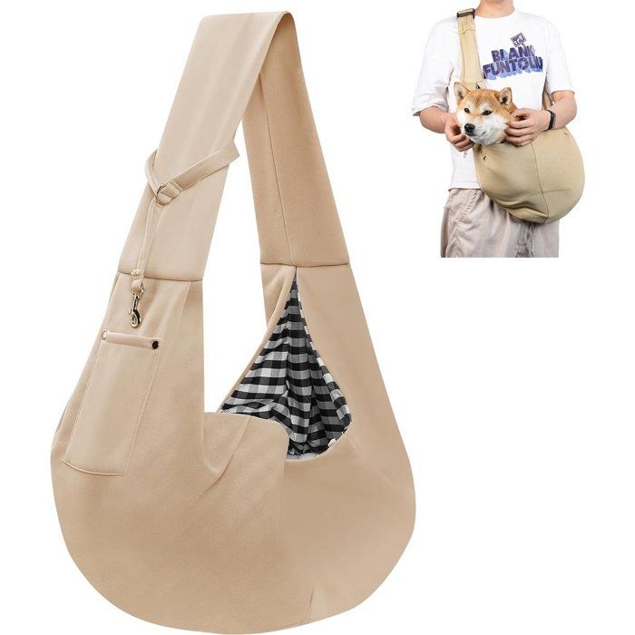 Sac de Transport pour Chien Khaki Imperméable Porté Ventral ou Épaule Capacité Max 10 kg Pour Petits Animaux et Voyages