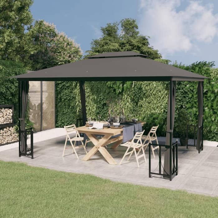 Tonnelle - vidaXL - 3x4 m - Anthracite - Parois latérales - Double toit