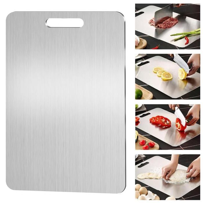 Planche à Découper En Acier Inoxydable - Surface Anti-rayures - Hygiénique & Durable - Pour Viandes & Légumes - Taille S Ou L - Idéale Cuisine Pro Ou Maison