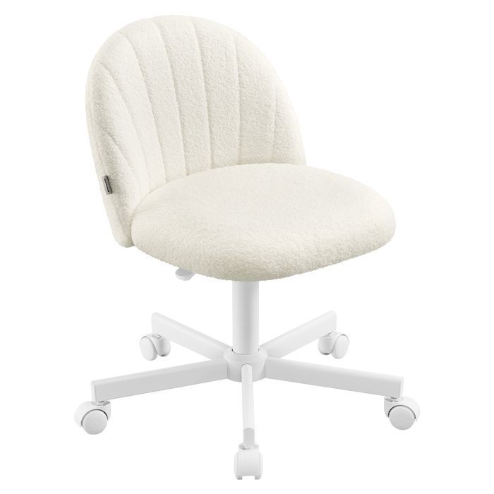 Chaise de Bureau Chaise Coiffeuse en Tissu Peluche Fauteuil avec Rembourrage en Mousse Hauteur Réglable Blanc Crème