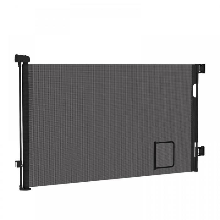 Meilleurs prix pour Barrière de Sécurité Rétractable Pour Enfants/Chiens - Avec Système de Blocage et Chatière pour Chat - 150x86 cm - Noir