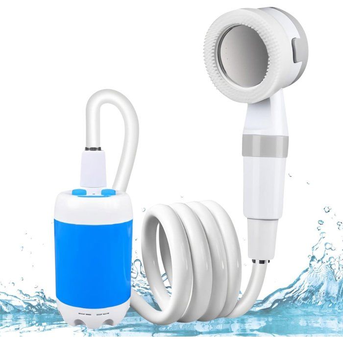 Douche de camping portable - Pompe de douche électrique avec batterie rechargeable 4000 mAh - Pompe à eau IPX7 pour la randonnée