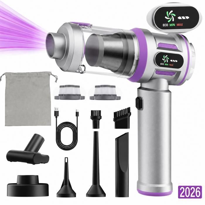Aspirateur à Main 4-en-1 - 20000Pa – Écran Intelligent Rechargeable & Filtre HEPA – Portable pour Voiture Maison Camping
