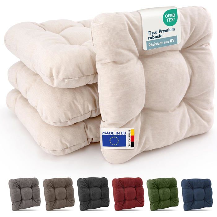 Beautissu Premium Set de 8 Galette Chaise Jardin Extérieur 40x40 cm Nature – 8 cm Épaisseur – HighLux SK