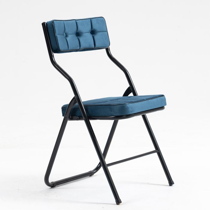 Lot de 2 Chaises Pliantes Captonnées Bleu - Chaises de Salle à Manger Rembourrées - Usage Mariage et Bureau - Livré Monté