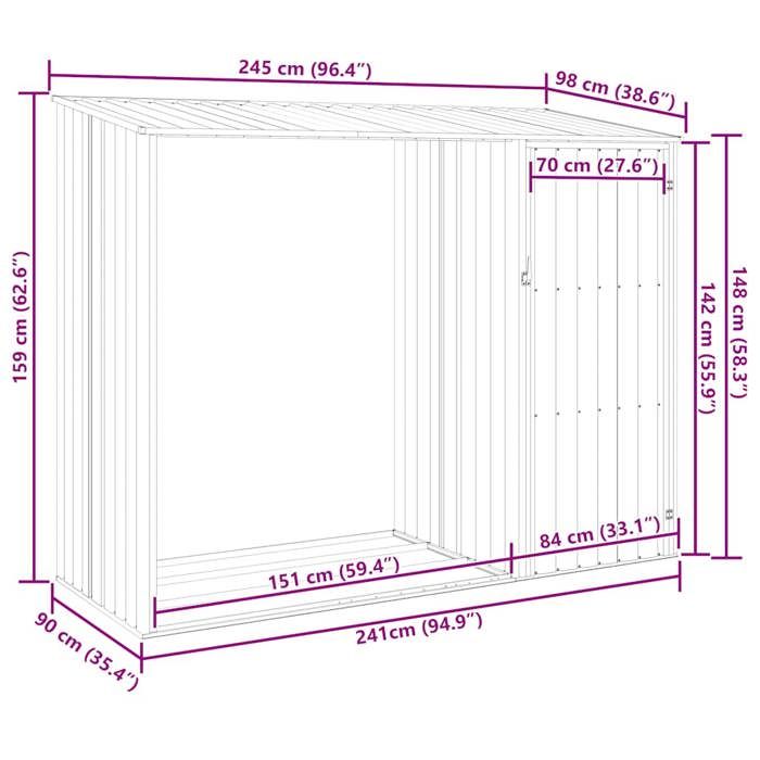 Abri à bois de jardin Moderne - NGM - abri de rangement/Armoire haut - Anthracite 245x98x159cm Acier galvanisé B4500511