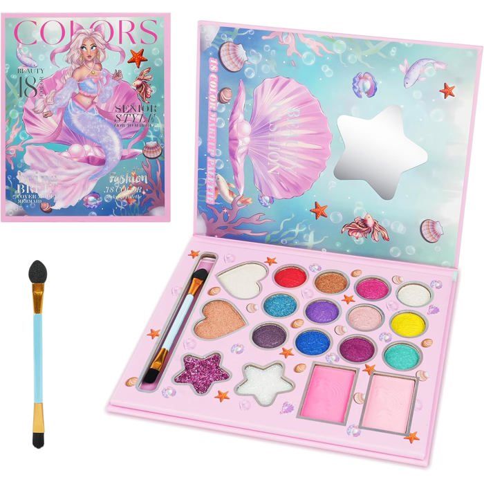 Ensemble de maquillage pour enfants 18 couleurs lavable avec miroir non toxique cadeau pour enfants jeux de simulation jouets
