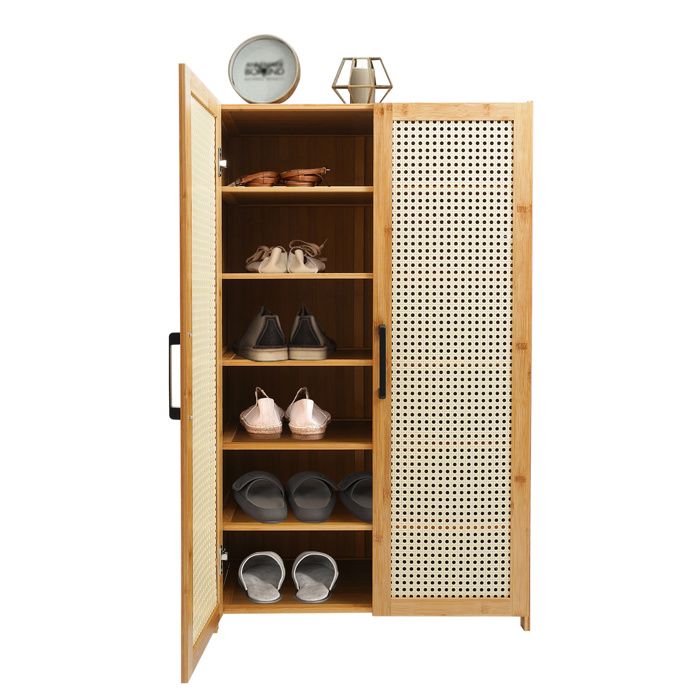 Meuble Chaussures à 6 Niveaux en Bambou Armoire à Chaussures Style Naturel 59 × 33 × 100 cm 2 Portes Ventilées