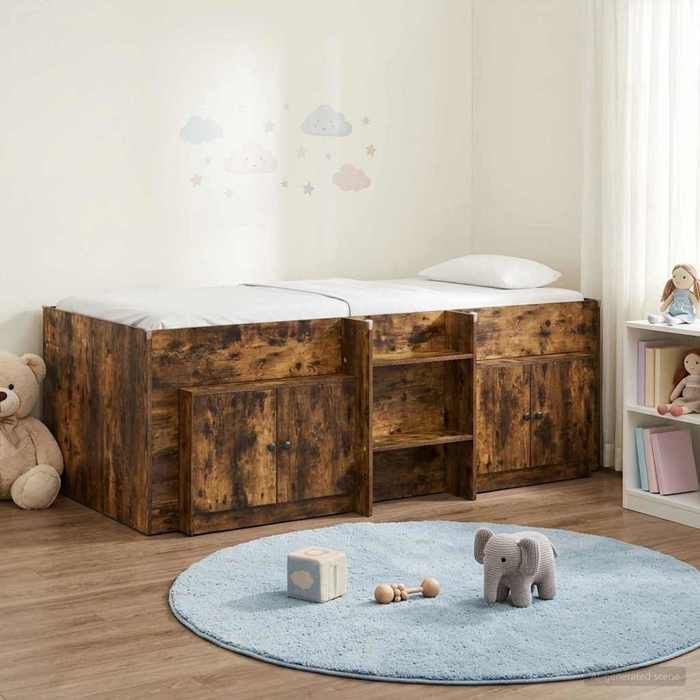 vidaXL Cadre de lit en loft avec armoire avec stockage 3 pc Chêne fumé 3423370