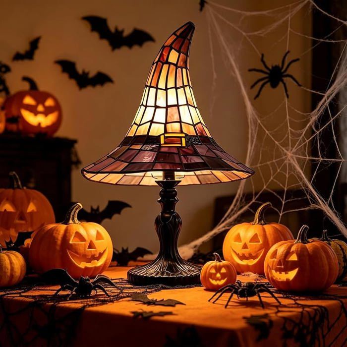Lampe Chapeau de Sorcière Halloween Lampe de Table Effrayante Décoration Maison Hantée Bibliothèque et Dortoir LAMPE A POSER