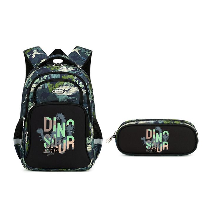 XJYDNCG 2Pcs Cartable Garçon Primaire Sac à dos Enfant Motif Dinosaure 42x30x15cm - Bleu Noir