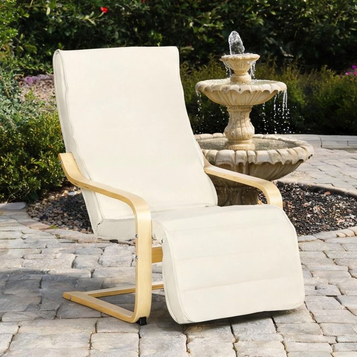 Fauteuil relax avec repose-pieds 5 positions bouleau et polyester effet lin couleur blanc classique 66 5x94x100 cm salon