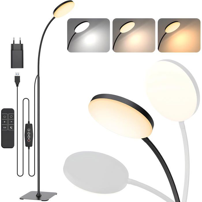Lampe sur pied LED télécommande 3 températures couleur 10 niveaux luminosité col cygne flexible minuterie veilleuse