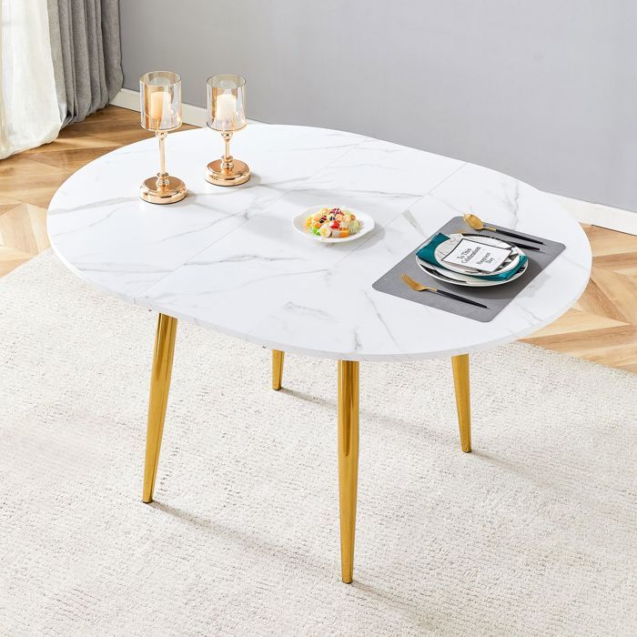Ensemble Table et Chaises - WESTYLE - 107-137 cm - Extensible (rond→ovale) - Blanc - Plateau MDF / Pieds fer
