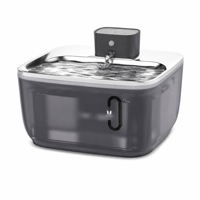 Fontaine à Eau Chat Sans Fil Réservoir 4L Visible 4000mAh Acier Inoxydable Filtre Triple pour Chien Chat Gris Transparent