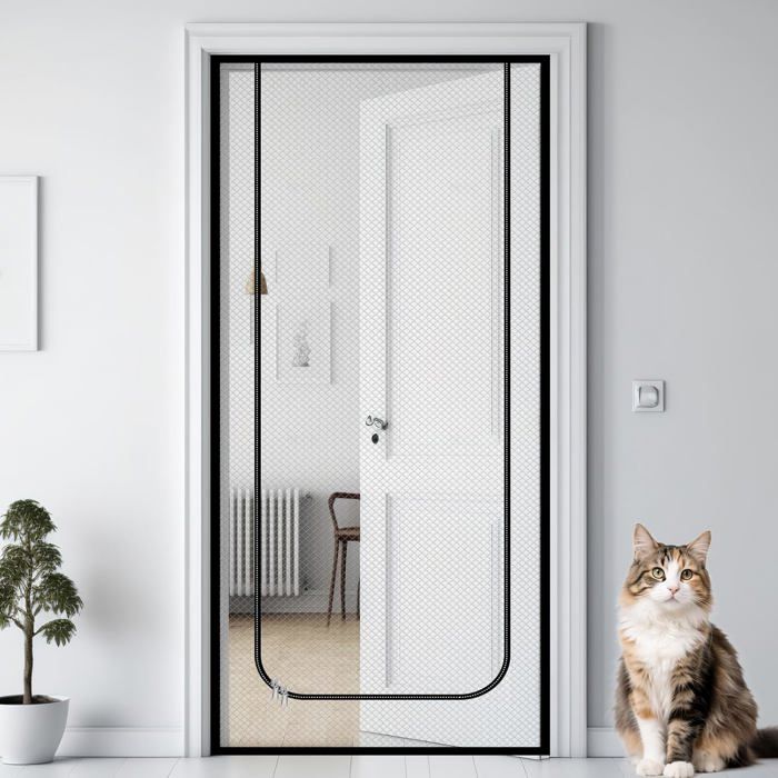 90 x 210 cm Filet pour chat pour balcon avec fermeture éclair filet gris avec bord noir porte de protection pour chat pour salon
