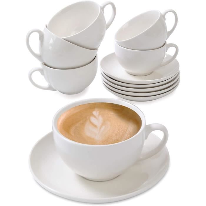 6 Tasses à Cappuccino en Ceramique Blanche Avec Soucoupes 180ml Avec Boîte  Cadeau Lavable au Lavevaisselle [538] - Cdiscount Maison