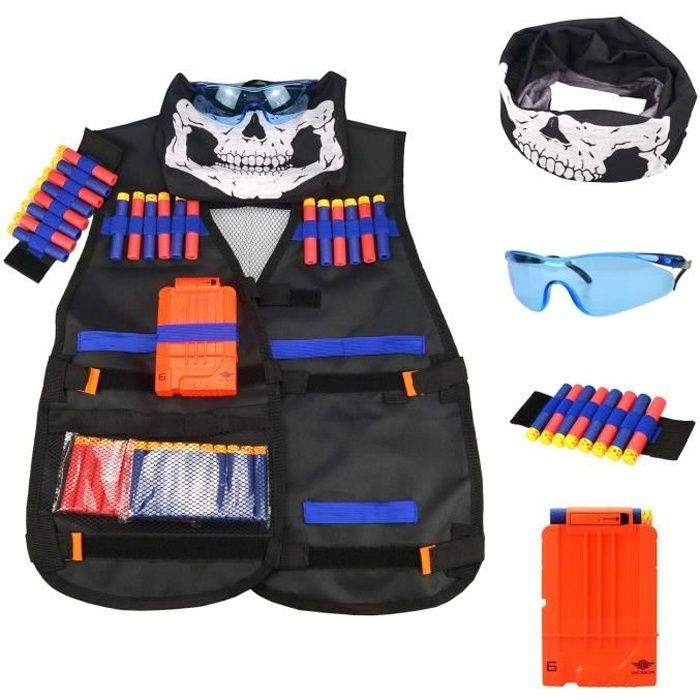Kit de Gilet Tactique pour Enfants 2 Ensembles Kit de Gilets Tactique pour Enfants Elite Balles en Mousse pour Nerf N-Strike Elite Series avec 80 fl/échettes de Recharge 2 Clips de rechargement