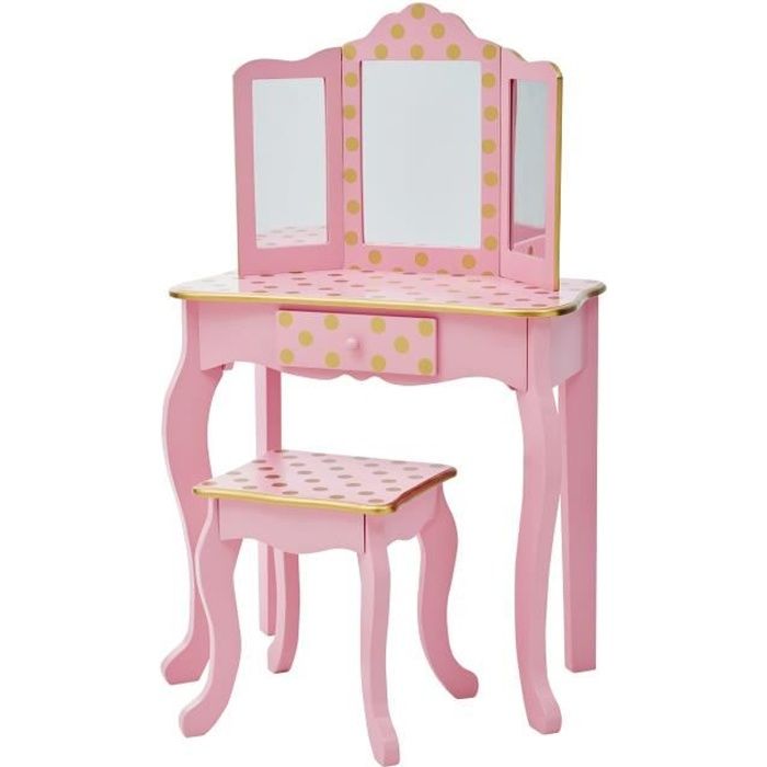 Coiffeuse Enfant Teamson Bois Table Maquillage Miroir Tabouret