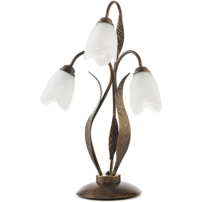 Applique Murale Classique ONLI Forgiata Métal Marron Doré & Verre Blanc Satiné Tulipe