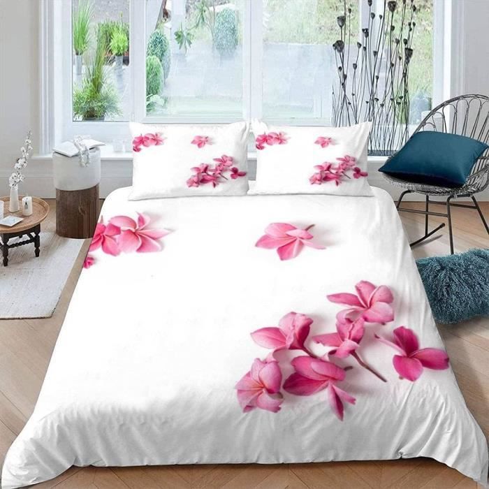 Ensemble De Couette Réversible 3 Pièces Queen - Blanc Et Bleu Botanique Floral - Microfibre