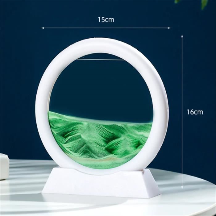 Aoderun Sablier Décoratif 20cm – Peinture De Sable Dynamique En 3D – Cadre Rond – Déco Bureau Maison (Vert)
