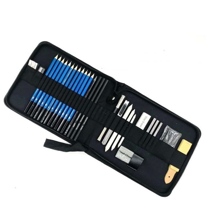 33 Pcs Kit De Dessin Pro Avec Crayons Fusain Crayon De Couleur Aquarellable Crayon Graphite Et Accessoire Dessin Dans Une Grosse T