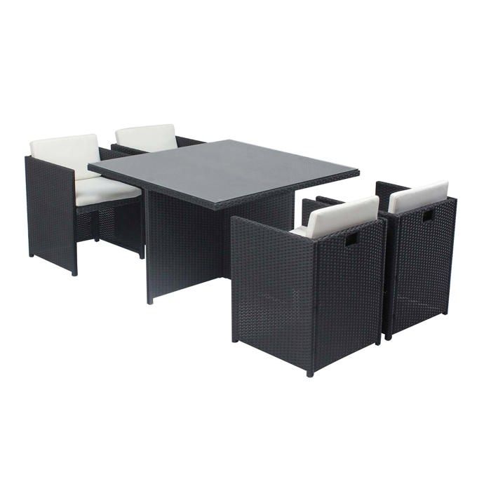 Miami 4 Noir/Blanc : Ensemble 4 personnes en résine tressée noire poly rotin Miami 4 Noir/Blanc : Ensemble 4 personnes en résine tressée noire poly rotin