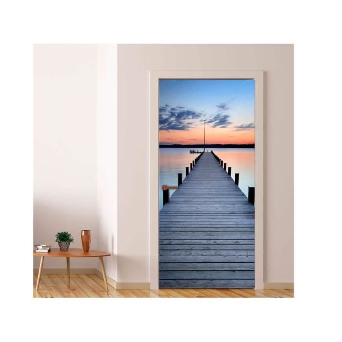 Sticker Porte 3D Bibliothèque - 90x210cm Autocollant Trompe-l'Œil | Déco Murale Facile à Poser Salon Chambre
