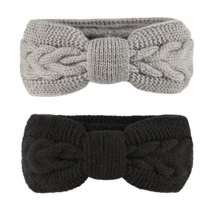 Lot De 2 Bandeaux Cache-Oreilles Femme Hiver – Tricot Doux Avec Doublure Peluche, Élastique Confort (Blanc + Rose)