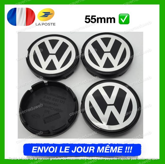 Lot Cache-Moyeu VW 66 Mm Noir - Capuchons Centre Jante Compatible Golf 7/8, Tiguan, Passat, T-Roc, Arteon - 5G0601171XQI