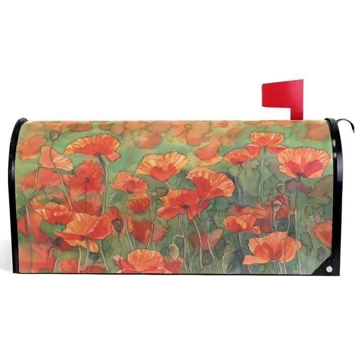 Housse Magnétique Vintage Pour Boîte Aux Lettres Motif Coquelicot Rouge 64.7x52.8 Cm[408