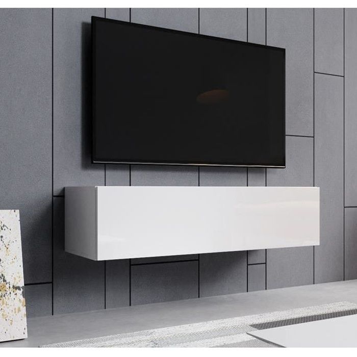 meuble tv - 1 porte avec 2 compartiments - structure mélamine 16mm - couleur blanc - 120 x 30 x 40cm - modèle aitana m1