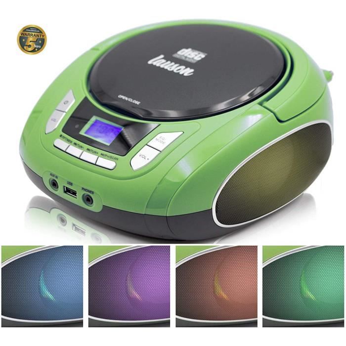 NXT964 Radio Lecteur de CD avec lumières multicolores. Lecteur USB pour MP3. Sortie casque et