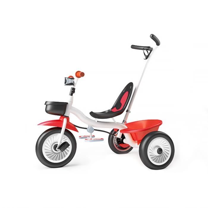 Tricycle Confort Rouge YALURUI Velo Enfant Des 10 Mois Canne Parentale avec Sacoche Arceau de Securite