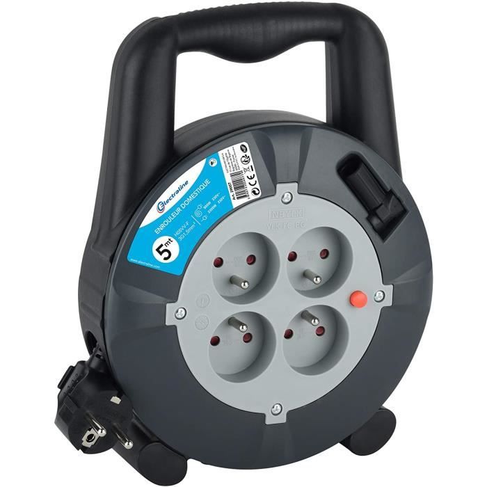 Rallonge Electraline 5m - Câble H05VV-F 3G1.5mm², Blanc, Pour Appareils Ménagers
