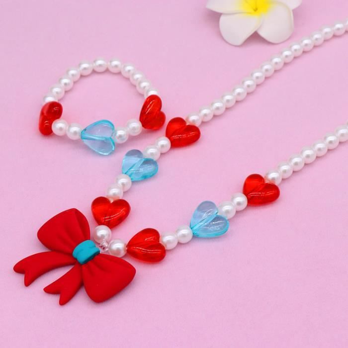 MHDAMAI en Bois Coloré Enfants Ensemble de Bijoux,Princesse Collier Bracelets Set Licorne Perles Collier et Bracelet Cadeau pour Les Filles Fête d'anniversaire Habillage Accessoire,Fleurs