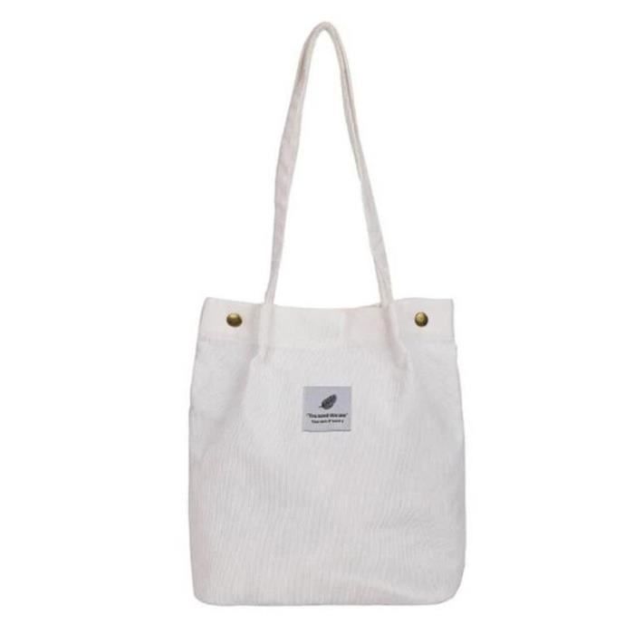 Sac Fourre-tout En Velours Côtelé Blanc Pour Femme - Idéal Pour études, Travail, Voyage Et Shopping