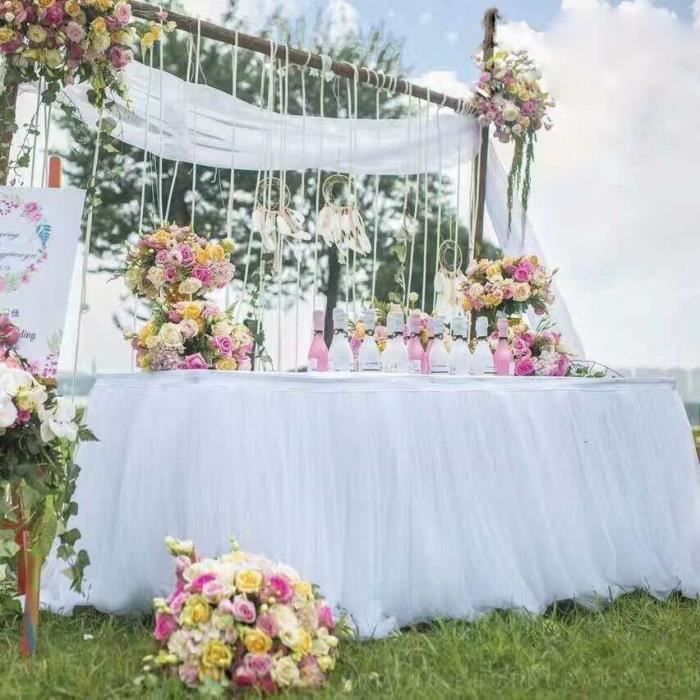 Nappe Jupe de Table en Tulle blanc rose violet decoration pour mariage fete prenatale anniversaire linge de WHITE 1.9mx0.76m A Cdiscount Maison