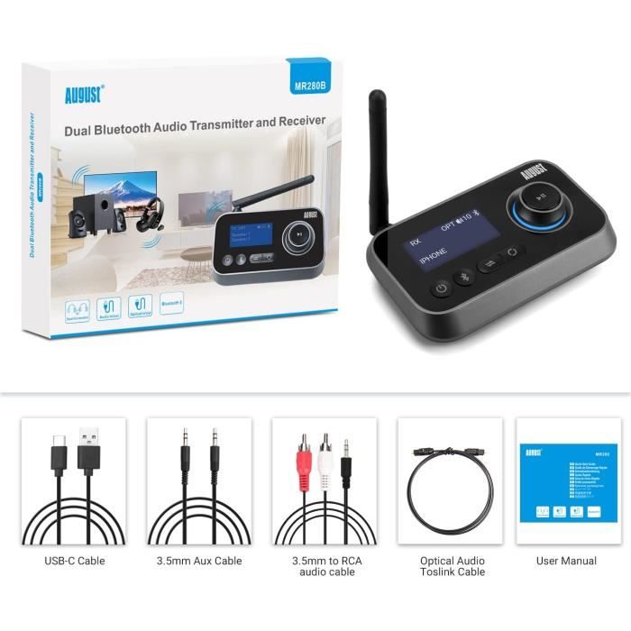 Adaptateur Bluetooth 5.0 2-en-1 Pour Voiture, TV Et PC - Récepteur/émetteur Audio USB Et Jack 3.5mm