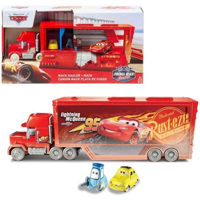 jouet pour enfant Disney Pixar Cars véhicule Camion Transporteur Mack plage transformable en garage avec Luigi et Guido FXM85 